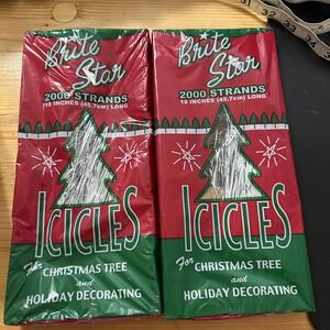 2 Packs Brite Star Christmas Tree Icicles Silver Tinsel 2000 Strands 18in USA